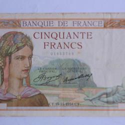 Billet 50 Francs Cérès type 1933 France 15-11-1934