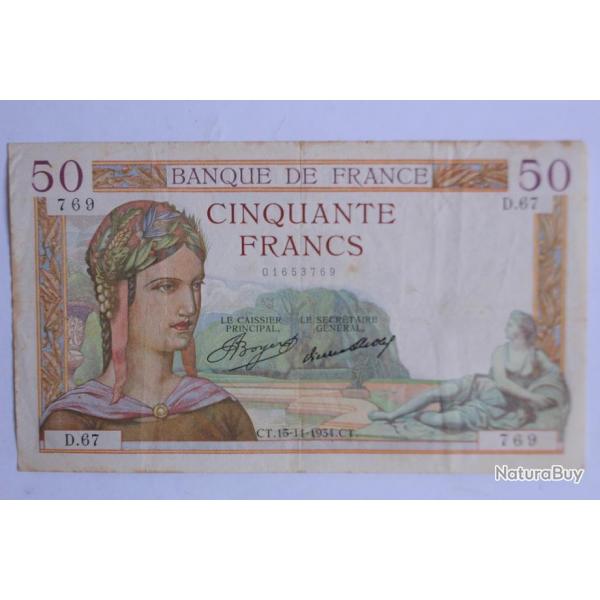 Billet 50 Francs Crs type 1933 France 15-11-1934