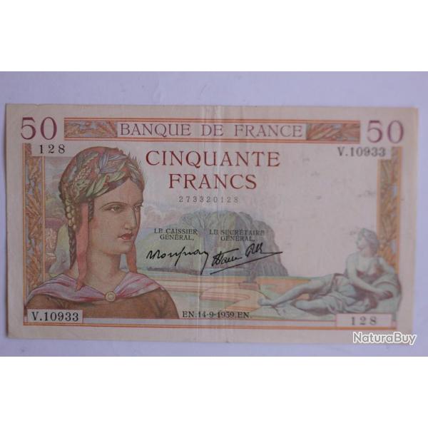 Billet 50 Francs Crs type 1933 modifi France 14-09-1939