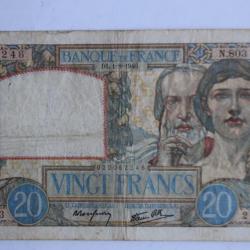 Billet 20 Francs science et travail type 1940 France 01-08-1940