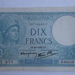 Billet 10 Francs minerve type 1915 modifié France