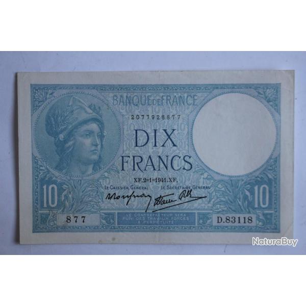 Billet 10 Francs minerve type 1915 modifi France