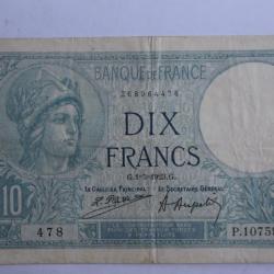 Billet 10 Francs minerve type 1915 France