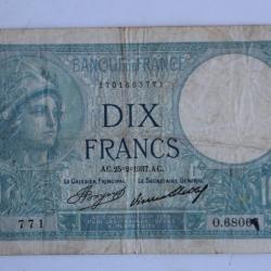 Billet 10 Francs minerve type 1915 France
