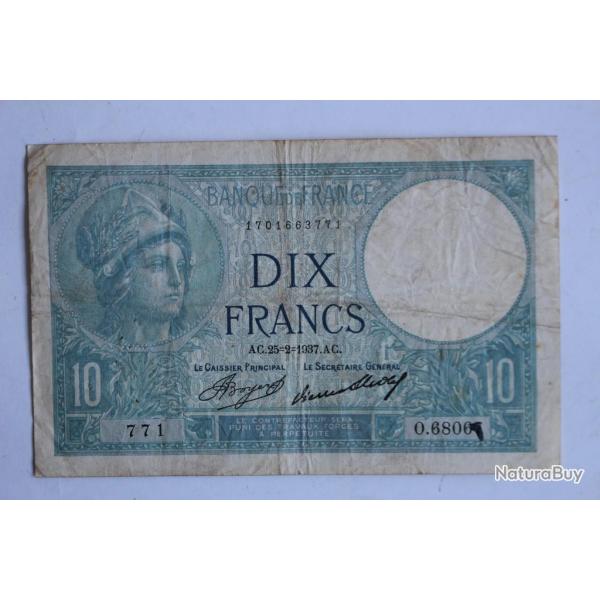 Billet 10 Francs minerve type 1915 France