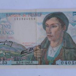 Billet 5 Francs berger type 1943 France