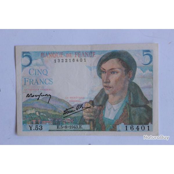 Billet 5 Francs berger type 1943 France