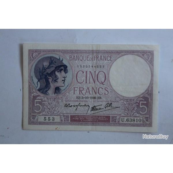 Billet 5 Francs violet type 1917 modifi France