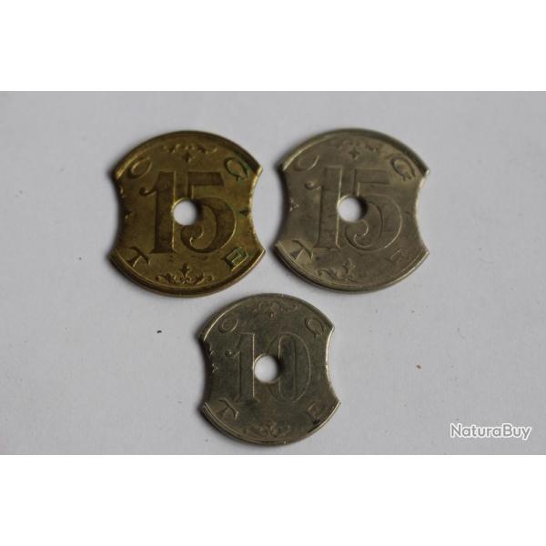 Trois jetons Cie Genevoise des Tramways Electriques 1900