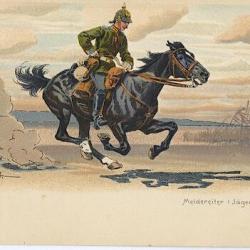 CPA militaire illustrée - Militaria - Meldereiter (jager zu Pferd)