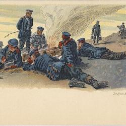 CPA militaire illustrée - Infanterie (biwak)