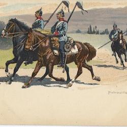 CPA militaire illustrée - Militaria - Patrouille Dragoner