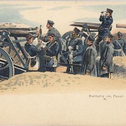CPA militaire illustrée - Militaria - Batterie in Feuer