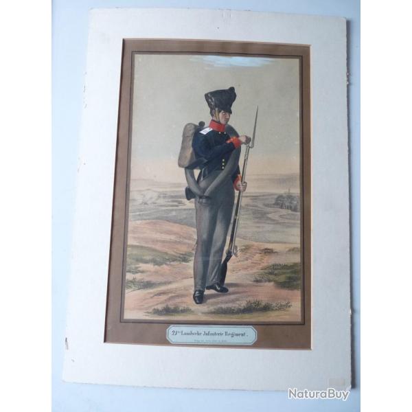 Lithographie originale Infanterie militaria