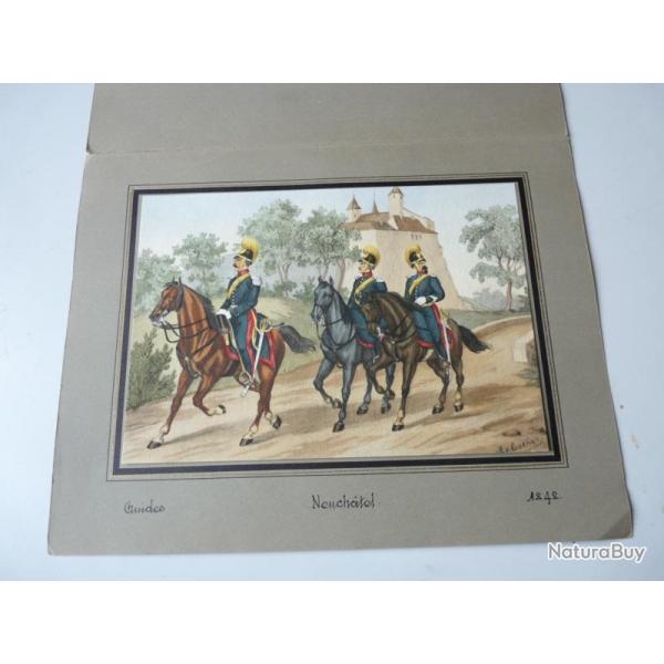 Lithographie originale A.V. ESCHER Militaire Neuchtel Suisse militaria
