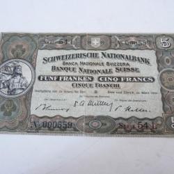 Billet 5 Francs 28-03-1952 Suisse