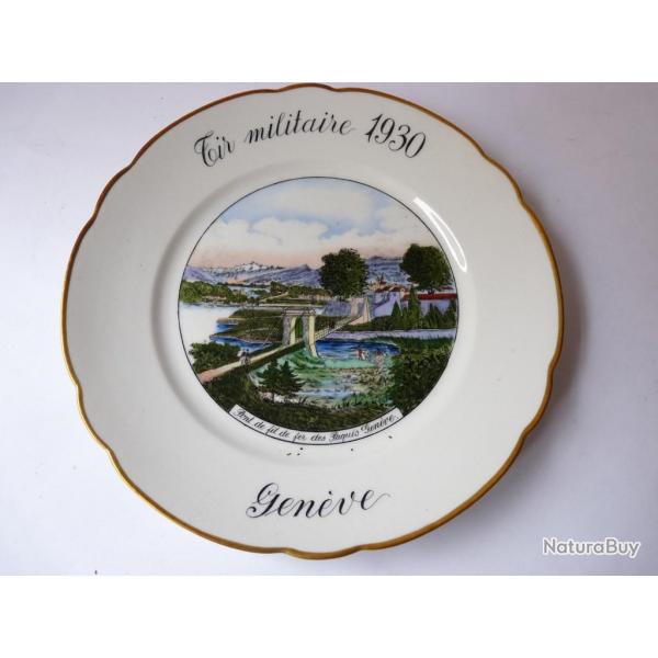 Assiette tir militaire Pont de fil de fer des Paquis Genve 1930