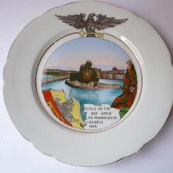 Assiette école de tir des amis du mannequin Genève 1909 militaria