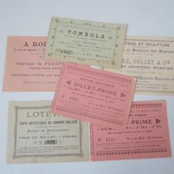 Billets de Loterie et Tombola (6) 1899