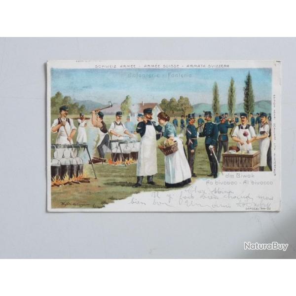 CPA illustre Arme Suisse Infanterie au bivouac Cuisine Carte Postale