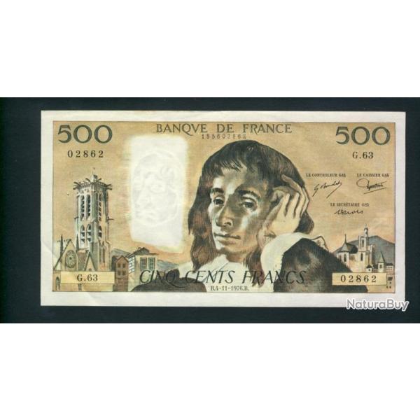 Billet 500 Francs PASCAL 4-11-1976.B. G.63 02862