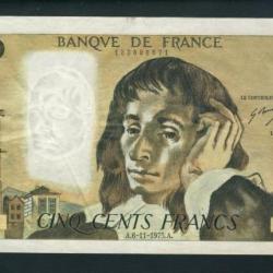 Billet 500 Francs PASCAL  6-11-1975.A. 0.50 88671