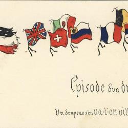 CPA illustrée Guerre drapeaux alliers Satire anti-allemande