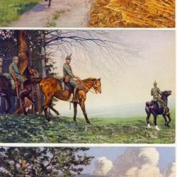 3 CPA Militaria Guerre 1914-18 illustrées Cavalerie et infanterie