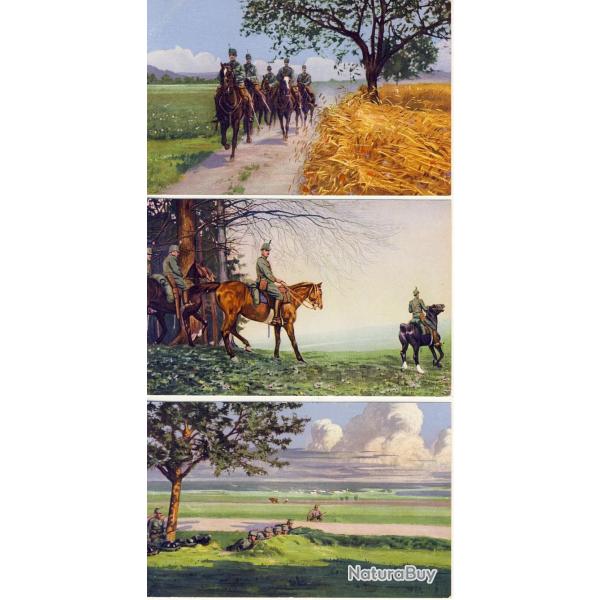 3 CPA Militaria Guerre 1914-18 illustres Cavalerie et infanterie