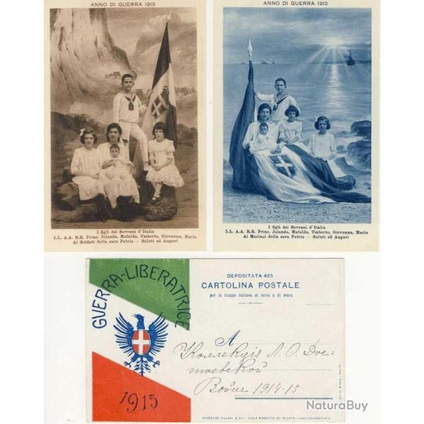 3 CPA illustre (Italien) Guerre 1914-18 Italia Soldat Femme Sovrani