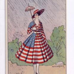 CPA illustrée Amérique Parapluie neutralité Guerre 1914-18