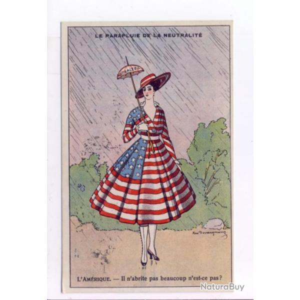 CPA illustre Amrique Parapluie neutralit Guerre 1914-18