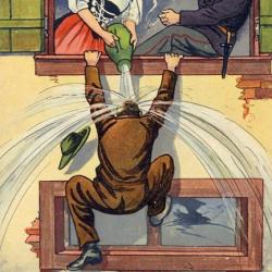 CPA illustrée Satire Humour Guerre 1914-18 Femme et soldat État de siège