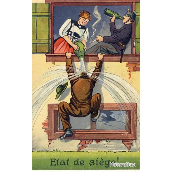 CPA illustre Satire Humour Guerre 1914-18 Femme et soldat tat de sige