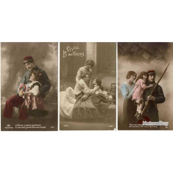 3 CPA militaria Patriotique Soldat Alsace