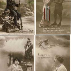 Lot de 4 CPA Militaria Guerre 14-18 Patriotique Pensée aux soldats