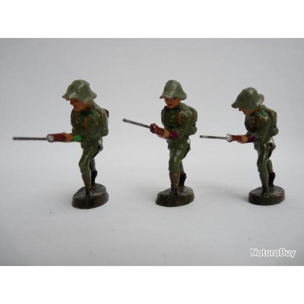 Soldat ELASTOLIN LINEOL ? Militaire Artillerie Jouet Militaria (x3)