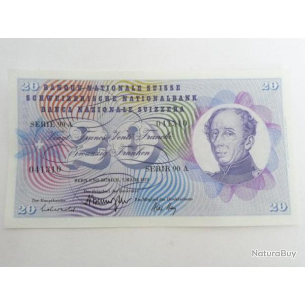 Billet 20 F Suisse 07-03-1973 neuf