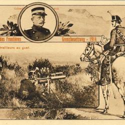 CPA Militaria Armée Suisse Occupations des frontières Mitrailleurs au guet Colonel Will