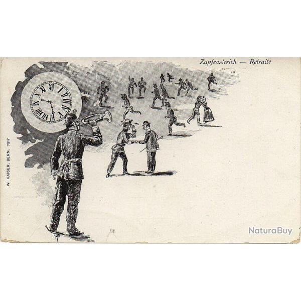 CPA Militaria Guerre Retraite Zapfenstreich Soldat horloge suisse