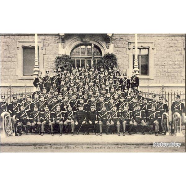 Carte Postale ancienne militaire Suisse 75e anniversaire Corps musique