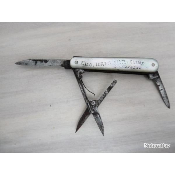 Ancien Canif Couteau de poche Nacre publicité Champagne Reims