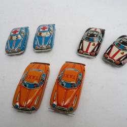 Voitures miniatures anciennes en métal Ambulance Police Taxi (x6)
