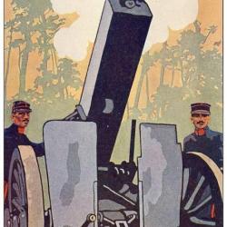 CPA illustrée Émile HUBERT Suisse Guerre 1914-18 N°12 Artillerie canon soldats