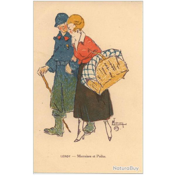 CPA illustre LEROY Maurice Srie Marraines et poilus Guerre Soldat Femme