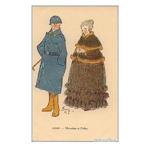 CPA illustre LEROY Maurice Srie Marraines et poilus Guerre 1914-18 Soldat Femme