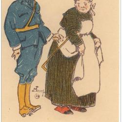 CPA illustrée LEROY Maurice Série Marraines et poilus Guerre Soldat Femme