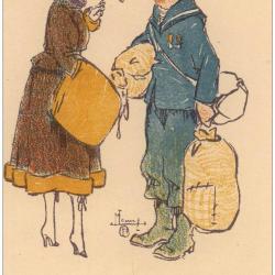 CPA illustrée LEROY Maurice Série Marraines et poilus Guerre Soldat Femme