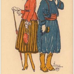 CPA illustrée LEROY Maurice Série Marraines et poilus Guerre Soldat Femme