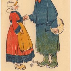 CPA illustrée LEROY Maurice Série Marraines et poilus Guerre Soldat Femme